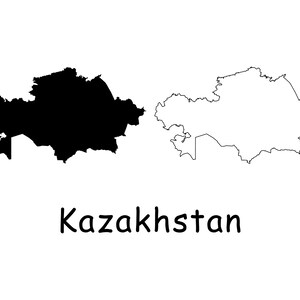 Mappa del Kazakistan, mappa del Kazakistan, mappa del Kazakistan con contorni solidi e dettagliati in bianco e nero, download digitale istantaneo svg png eps ai