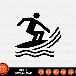 Surfing Icon SVG - Surf Boarding Board Surfer Water Sports Activity ...