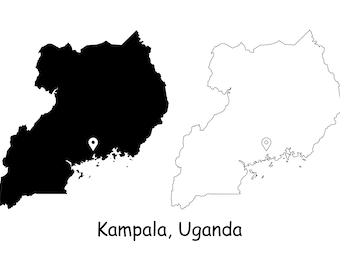 Kampala Oeganda Kaart Capital City Country Locatie Pin Zwart Wit Silhouet Schets Geografie Regio Plaats Oegandese Kaarten jpg svg png ai eps