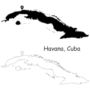 Havanna Kuba Karte Hauptstadt Landort Pin Schwarz Weiß Silhouette Umriss Geografie Region Region Kuba Hauptstadt Landkarten jpg svg png ai eps