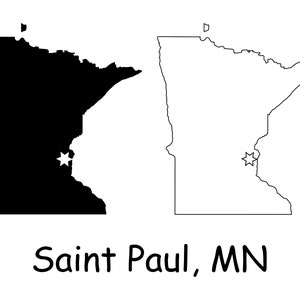 Saint Paul Minnesota MN Capital City Position on a State Map USA Silhouette Outline Printable Digital Download Vector jpg svg png pdf eps ai