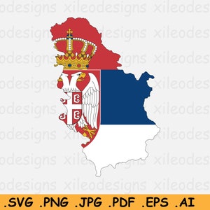 Serbien Karte Flagge SVG - SVG, Country Nation Silhouette Atlas, Scrapbook Clipart Vektor Icon - svg eps ai png jpg pdf