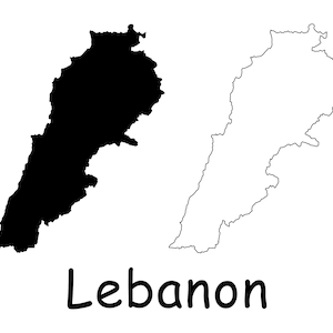 Mappa del Libano, mappa libanese, mappa dettagliata in bianco e nero con confini solidi del Libano Download digitale istantaneo svg png eps ai