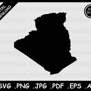 Algerien Karte SVG, Algerien Land National Border Border Map, Black Silhouette Cutout Cricut Cut File Vektor Icon, png jpg jpeg pdf ai eps