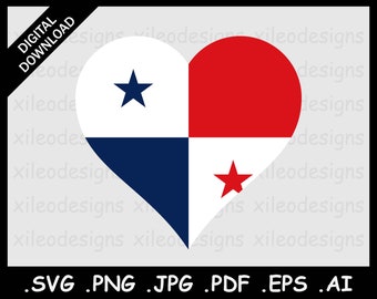 Panama Heart Flag SVG, Panamanian Love Shape Country National Flag, Digital Symbol Vector Clipart Cricut Cut File, eps png jpg jpeg pdf ai