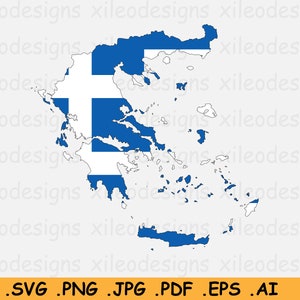 Griechenland Flagge Karte SVG - Griechische SVG Cricut Cut Datei, Land Nation Silhouette Umriss Atlas, Scrapbook Clipart Vektor Icon - eps ai png jpg pdf