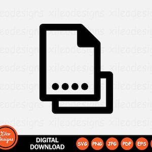 May include: Black and white icon of two stacked documents with a row of four dots in the top document. The icon represents a file or document.