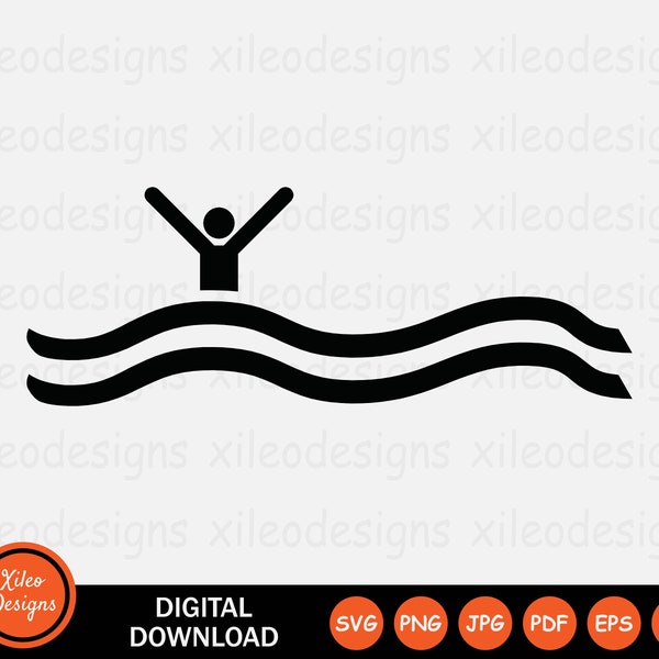 Drowning Icon SVG - Drown Person Calling for Help Rescue Water Sea Vector Symbol Sign Graphic Clipart Cricut Digital Cut png jpg eps pdf ai
