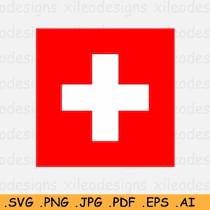 Puede incluir: Un cuadrado rojo con una cruz blanca en el centro. La cruz está centrada en el cuadrado y se extiende hasta los bordes del cuadrado. Esta es una ilustración digital de la bandera de Suiza.