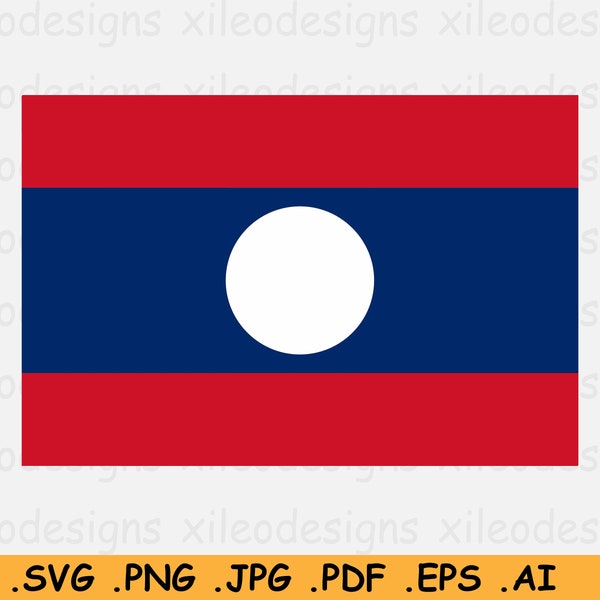 Laos Flag SVG, Laotian Lao National Nation Country Banner, Cricut Cut File Digital Download Clipart Vector Graphic Icon - eps ai png jpg pdf