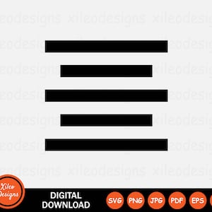 May include: Black and white icon of a horizontal menu with five lines. The icon is a common symbol used in mobile apps and websites to indicate a menu.