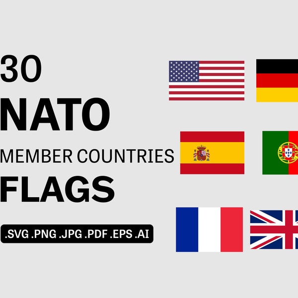 NATO Member Countries Flags SVG Bundle Set - Country Nation National Flag, Banner Cricut Cut File Icon Clipart Vector, eps png jpg ai pdf