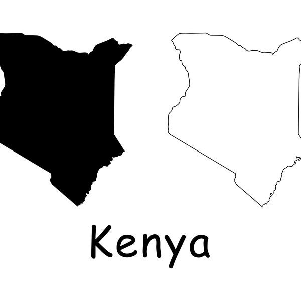 Map of Kenya, Kenyan Map, Black and White Detailed Solid Outline Boundary Line Country Map of Kenya, Instant Digital Download svg png eps ai