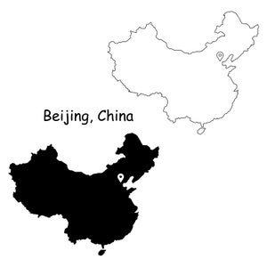 Peking China Karte Hauptstadt Landort Pin Schwarz Weiß Silhouette Umriss Geografie Region Region Chinese Maps jpg svg png ai eps