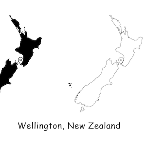 Wellington Neuseeland Karte Hauptstadt Landort Pin Schwarz Weiß Silhouette Umriss Geografie Region Landkarten jpg svg png ai eps