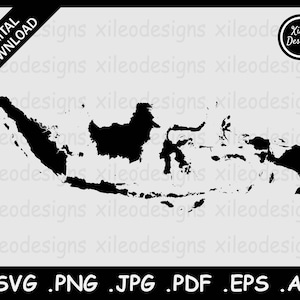 Indonesia Mapa SVG, Indonesia País Frontera Nacional Frontera, Silueta Negra Recorte Cricut Archivo Vector Icono, png jpg jpeg pdf ai eps
