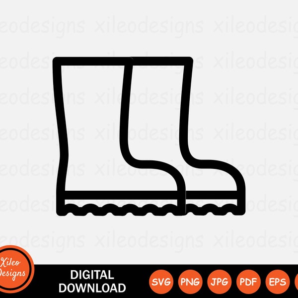 Boots Line Icon SVG - Work Rain Gumboot Outline Shoes Shoe Footwear Symbol Sign Clipart Cricut Vector Digital Download png jpg pdf eps ai