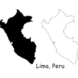 Lima Peru Karte Hauptstadt Landort Pin Schwarz Weiß Silhouette Umriss Geografie Region Region Platz peruanische Landkarten jpg svg png ai eps