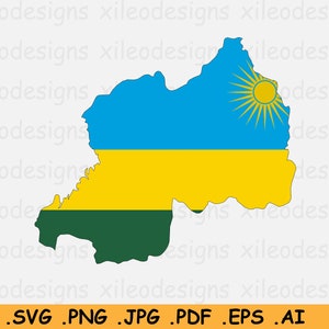 Rwanda Kaart Vlag SVG, Rwandese SVG Cricut Cut File, Country Nation Silhouette Outline Atlas, Scrapbook Clipart Vector Icon, eps ai png jpg pdf