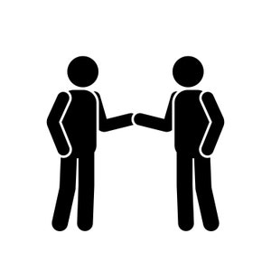 May include: Two stick figures facing each other with their arms outstretched, as if shaking hands.