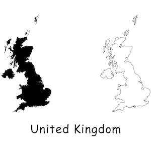 Map of United Kingdom, U.K. Map, Black White Detailed Solid Line Boundary Country Great Britain Map, Instant Digital Download svg png eps ai