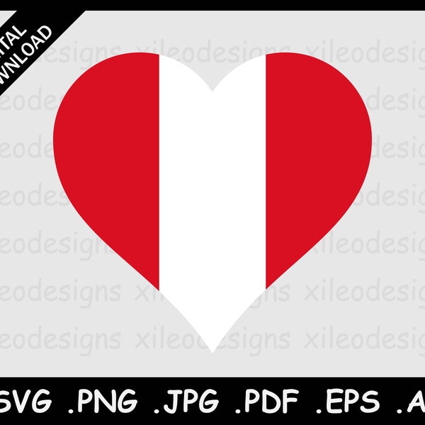 Peru Heart Flag SVG, Peruvian Love Shape Country National Flag, Digital Icon Symbol Clipart Vector Cricut Cut File, png eps jpg jpeg pdf ai