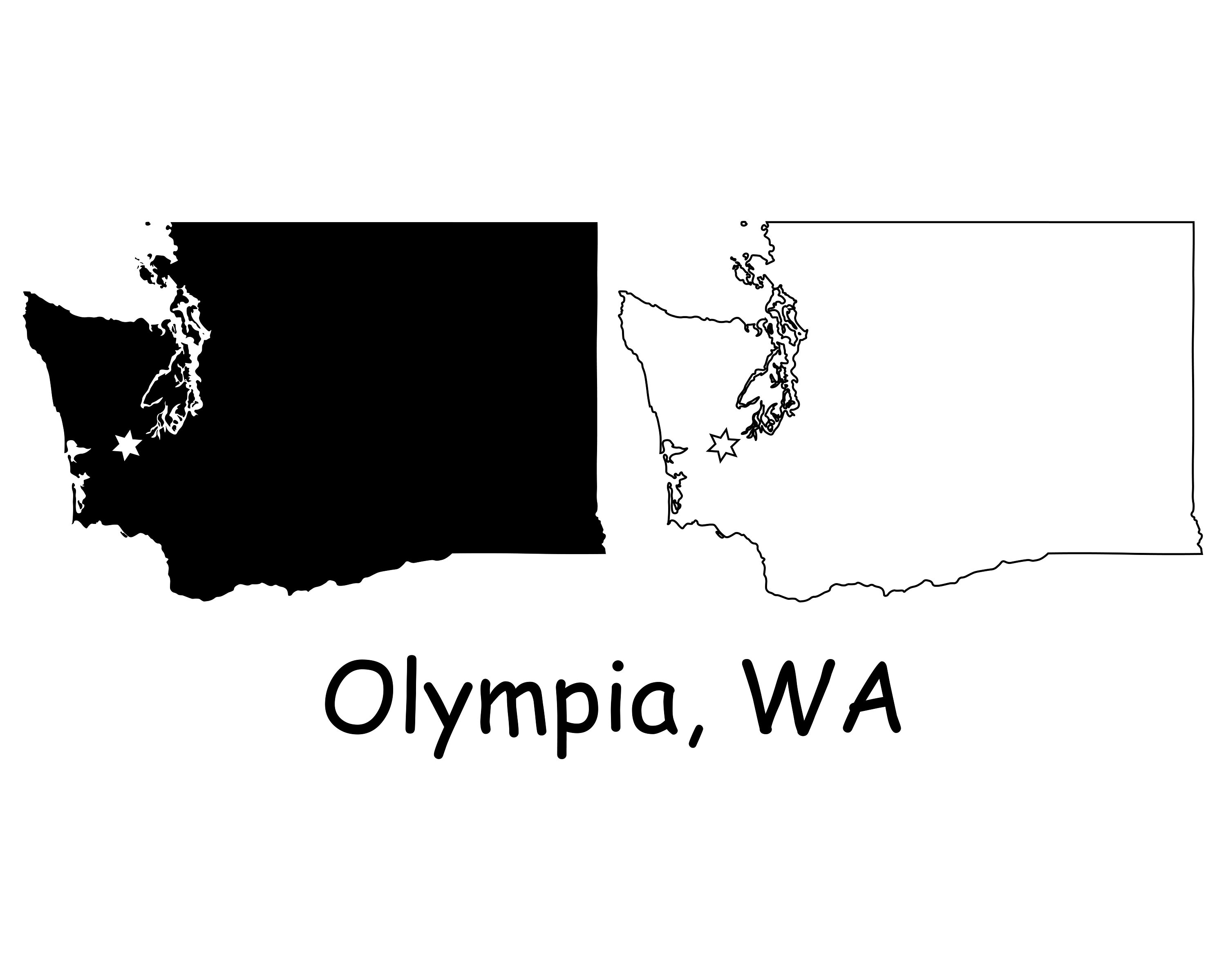 Washington State Map Pdf Olympia Washington Wa Capital City Location On A State Map Usa | Etsy Uk