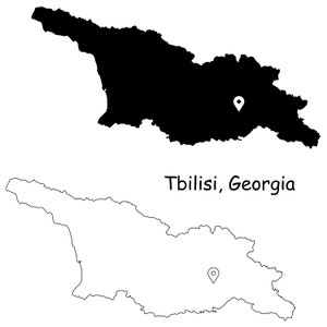 Tbilisi Georgia Karte Hauptstadt Landort Pin Schwarz Weiß Silhouette Umriss Geografie Region Region Georgian Maps jpg svg png ai eps