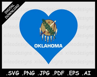 Oklahoma Heart Flag SVG, OK USA Love Shape Flag, State Icon Sign Symbol Emoji Clipart Vector Digital Instant Download, png jpg pdf eps ai
