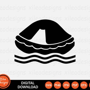 Puede incluir: Silueta en blanco y negro de una persona en un salvavidas flotando sobre olas de agua.