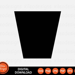 May include: Black silhouette of a cup or glass with a wide top and a narrow bottom.