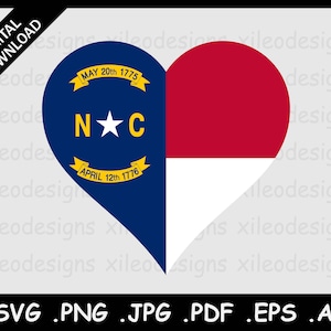 Bandeira do coração da Carolina do Norte SVG, NC EUA Love Shape Flag, ícone Clipart Símbolo Emoji Vector Cricut Cut File Download digital, png jpg pdf eps ai