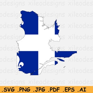 Quebec Kaart Vlag SVG - QC Canada, Canadese Provincie Territorium, Grens Grens Vorm Land, Cricut Cut File Clipart Vector, eps ai png jpg pdf