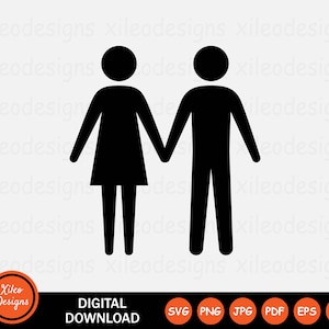 Icono de pareja tomados de la mano SVG - Hombre mujer relación de citas figura de palo signo plano símbolo Cricut Clipart Vector Digital png jpg pdf eps ai