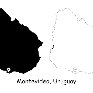 Montevideo Uruguay Karte Hauptstadt Landort Pin Schwarz Weiß Silhouette Umriss Geografie Region Bereich Platzkarten jpg svg png ai eps