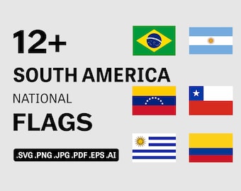 Zestaw flag państw Ameryki Południowej SVG - baner z flagą narodową Ameryki Południowej, ikona pliku Cricut Cut Clipart Vector, eps png jpg ai pdf