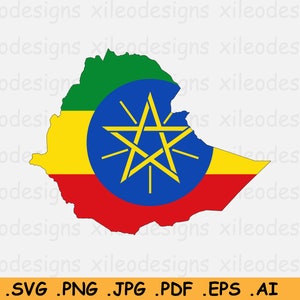 Ethiopië Vlag Kaart SVG, Ethiopische Cricut Cut File, Land Natie Silhouet Outline Atlas, Scrapbook Clipart Vector Icon- eps ai png jpg pdf