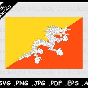 Bhutan National Flag SVG,  Bhutanese Country Nation Banner, Instant Digital Download Clipart Vector Graphic Icon File - eps ai png jpg pdf