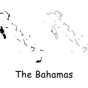 Karte der Bahamas, der Bahamas, Landkarte, detaillierte solide Umrisskarte der Insel der Bahamas, sofortiger digitaler Download svg png eps ai