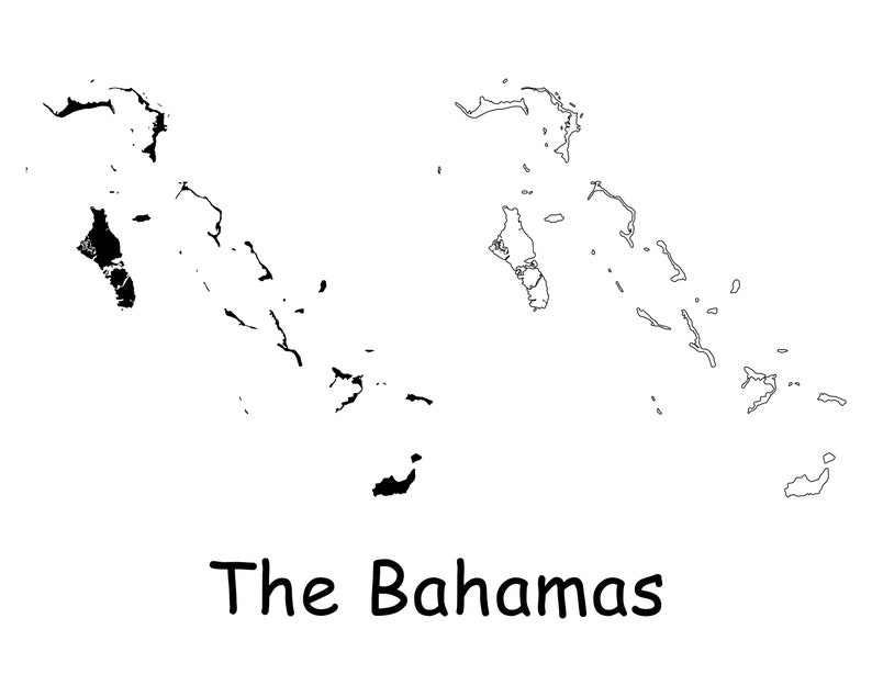 Map of The Bahamas, The Bahamas Country Map, Detailed Solid Outline Line Map of The Bahamas Island, Instant Digital Download svg png eps ai image 1