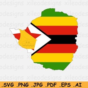 Zimbabwe Vlag Kaart SVG - Zimbabwean Cricut Cut File, Land Nation Silhouette Line Atlas, Scrapbook Clipart Vector Icon, eps ai png jpg pdf