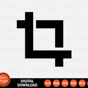 May include: Black and white crop tool icon. The icon is a square with a horizontal line across the top and a vertical line down the left side.