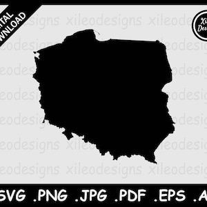 Mapa de Polonia SVG, Polaco País Frontera Nacional, Silueta Negra Recorte Cricut Archivo Vector Icono, png jpg jpeg pdf ai eps