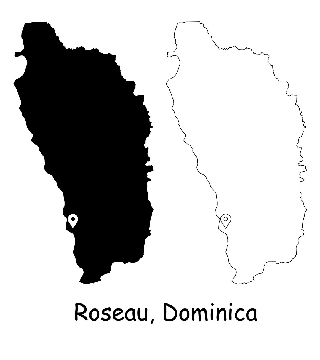 Roseau Dominica Map Capital City Country Location Pin Black Etsy