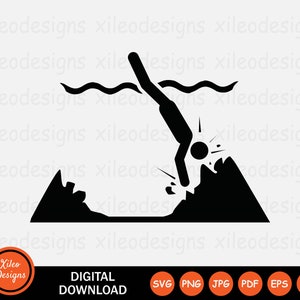 Cliff Diving Dangers Icon SVG - Hit Head Shallow Water Dangerous Vector Symbol Sign Graphic Clipart Cricut Digital Cut png jpg eps pdf ai