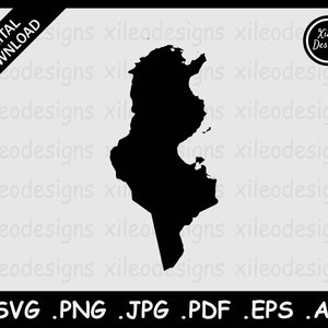 Tunesien Karte SVG, Tunesische National Land Grenze Bordüre Karte, Schwarze Silhouette Cricut Cut Datei Vektor Icon Cutout, png jpg jpeg pdf eps ai