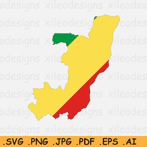 Republiek Congo Kaart Vlag SVG - Congo-Brazzaville Cricut Cut File, Country Nation Silhouette Outline Clipart Vector, eps ai png jpg pdf