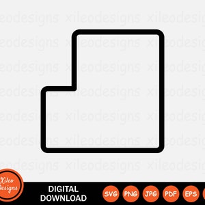 May include: Black and white line art illustration of a simple, geometric shape resembling a capital letter L.