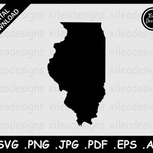 Illinois Map SVG, IL USA State Boundary Border, Illinoisan États-Unis Black Silhouette Cricut Cut File Vector, png jpg jpeg pdf eps ai