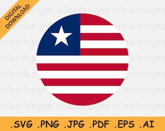 Liberia Round Flag SVG - Liberiaanse Circulaire Banner, National Circle Button Icon, Cricut Cut File Digital Download Vector, eps ai png jpg pdf
